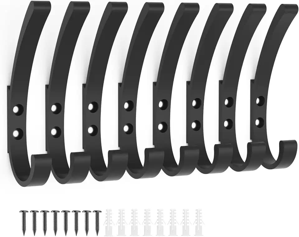 8 Stück Garderobenhaken, Schwarz Kleiderhaken, Kleiderhaken Wand, Haken zum Schrauben, Handtuchhaken zum Bohren, Wandhaken für Badezimmer, Küche, Tür