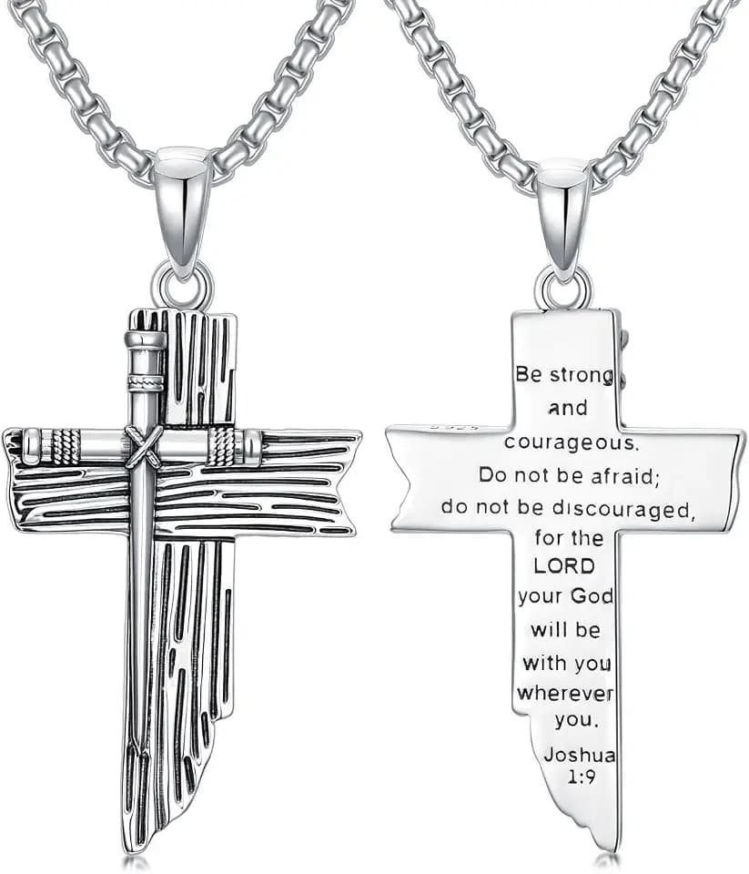 Christian Cross Necklace for Men 925 Sterling Silver