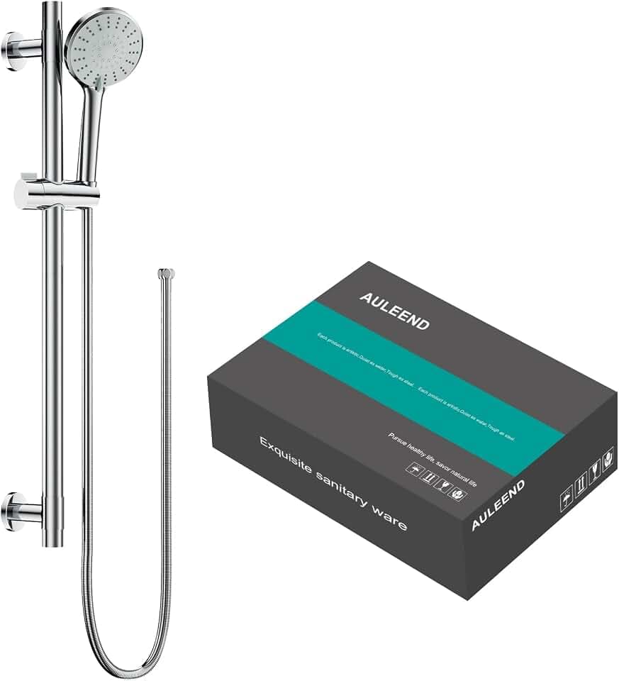 Shower Slide Bar Handheld Shower Head with Hose, 5-Function Hand Shower with Wall Mount,shower slide bar,adjustable height shower head (A-round, Chrome)