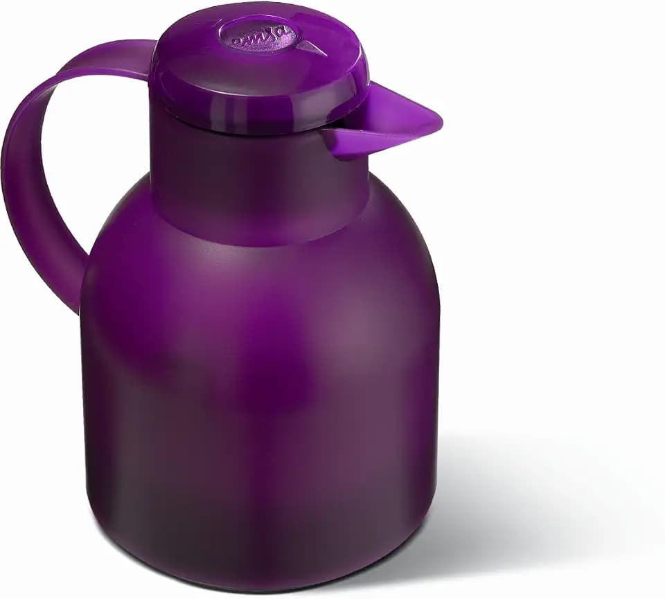 Emsa Samba Isolierkanne 505490 | 1 Liter | Quick Press Verschluss | 100% dicht | 12h heiß, 24h kalt | Aubergine Transluzent