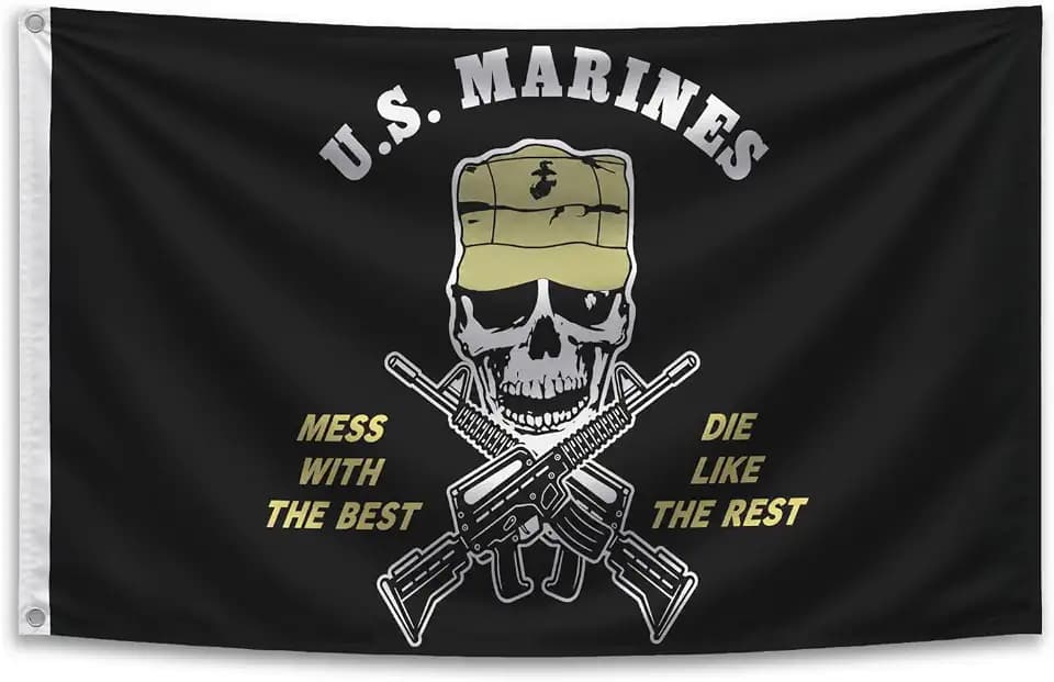 AES Double Sided Us Marines Mess with The Best Die Like The Rest 3X5 2Ply Sewn Flag