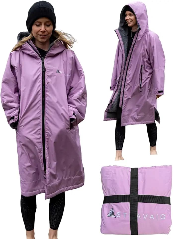 Adult Waterproof Changing Robe Super Soft Fleece Lining-Waterproof Windproof Oversized Coat for Changing Swimming and Watersports. With Compression Straps