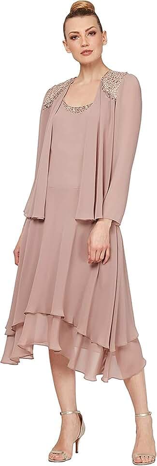 S.L. Fashions Women's Mother of The Bride Dress with Embellished Neckline & Shoulder