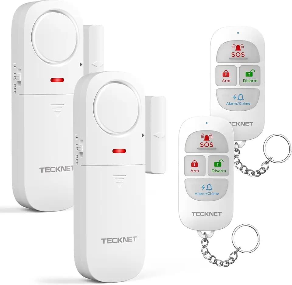 TECKNET Fensteralarm Einbruchschutz, Türalarm mit Fernbedienung, Kabellose Alarmanlage, 4 Funktionsmodi der Sirene für Haus, Geschäft, Pool und Wohnmobil (2er-Pack)