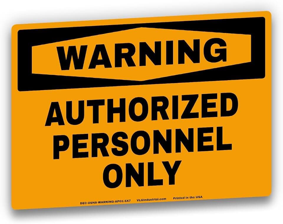 Authorized Personnel Only Warning Labels, 5-Pack, 5" x 7" OSHA Style Safety Decals, High Visibility Orange & Black, Waterproof UV Laminated Industrial Warning Signs for Restricted Areas, Facilities & Equipment
