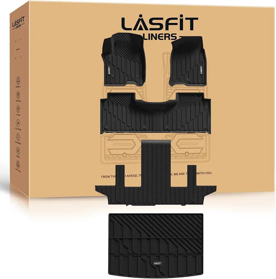 LASFIT Floor Mats & Cargo Liner 2021-2026 & Only 7 Seats (Not for 8/9 Seats) for Chevy Suburban/GMC Yukon XL(Only Yukon XL, Not Fit Yukon)/Cadillac Escalade ESV(Only Escalade ESV, Not Fit Escalade)