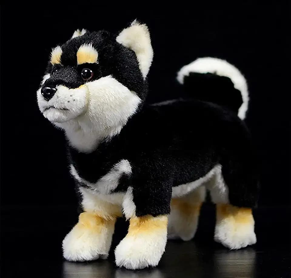 Realistic Black Shiba Inu Dog Plush Toy - Simulation Black 11" Standing Shiba Inu Pet Dog Stuffed Animal Puppy Toy, Gift Toys for Kids Birthday, Home Decor