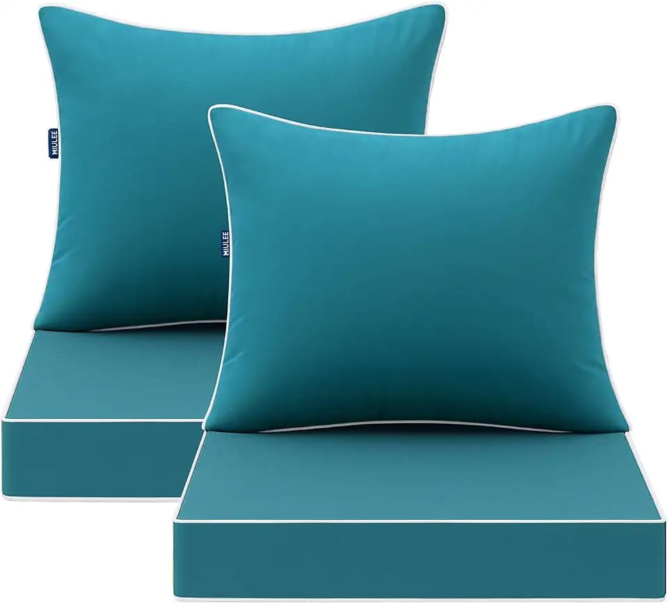MIULEE Teal Outdoor Seat Cushion 24x24 Inch Set of 2 Waterproof Cushions