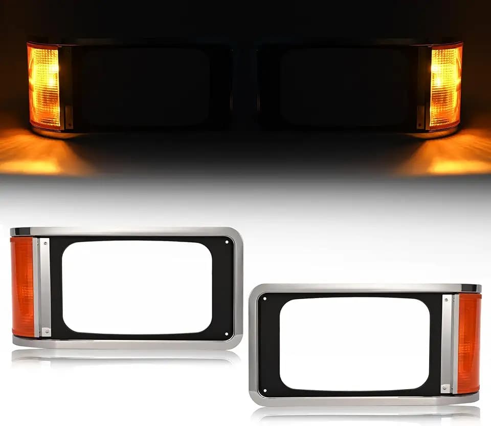 HECASA Headlight Bezels Compatible with 1990-2017 Mack CH613 SFA Hood Truck