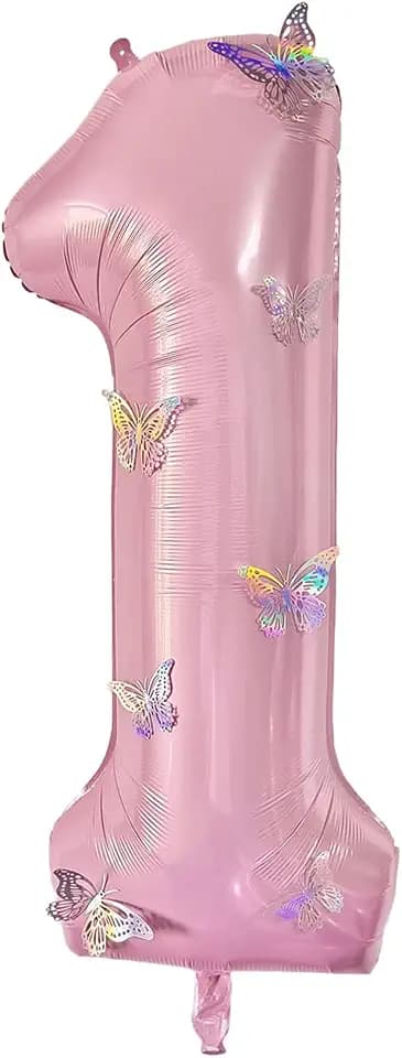 40 Inch Number Balloon Pink Large Mylar Foil Pink Number Balloons and Butterfly Decal Collocation Decorations Be Available for Birthday Anniversary Party (Pink1)