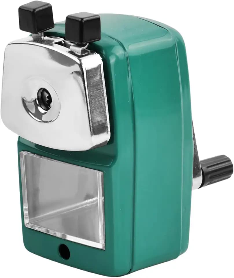 Anspitzer Metall mit Kurbel, Manuelle Spitzmaschine, Bleistiftspitzer mit Behälter, Kurbelanspitzer für Schreibtisch, Bleistift, Kinder, Schule, Büro (Grün)