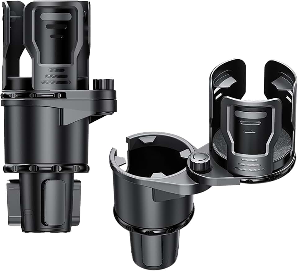 2-in-1 Adjustable Car Cup Holder Expander & Organizer – Dual Automotive Drink Holder for Bottles, Snacks, Phones – Fits Most Vehicles (3.0"-5.9" Diameter, 20 oz Capacity, Non-Slip Base) Black
