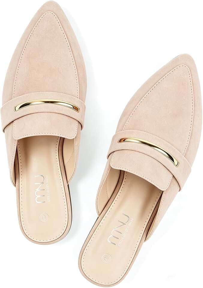 MUSSHOE Mules for Women - Suede Slip On Backless Loafers with Cushioned Insole and Non-Slip Sole, Pointed Toe Flats for Office Work Business Casual