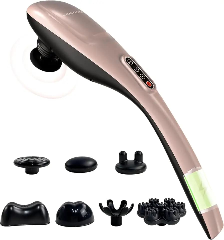 MEGAWISE Rückenmassagegerät, 7 Aufsätze, langer Griff, kabellos, Roségold