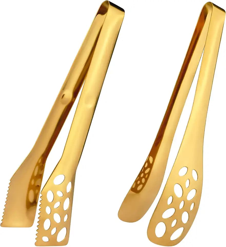 2 Pack Kitchen Tongs for Cooking - 10 Inch Stainless Steel Gold Salad BBQ Grill Tongs - Heavy Duty Metal Heat Resistant Serving Utensils
