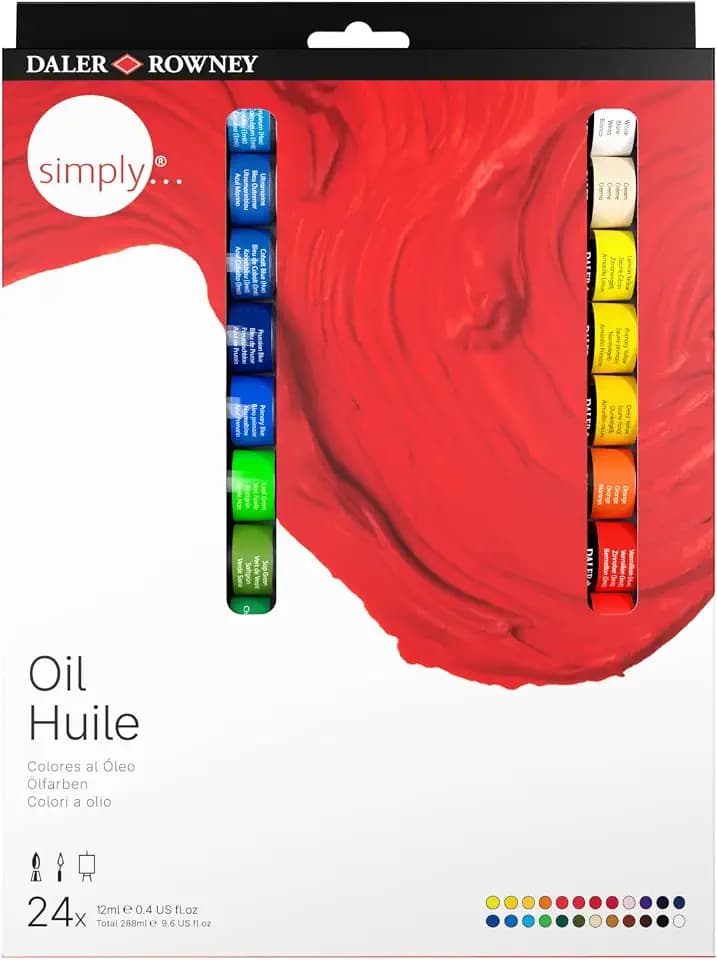 Daler Rowney Simply Oil, Ölfarben-Einsteigerset mit 24 x 12 ml Multi