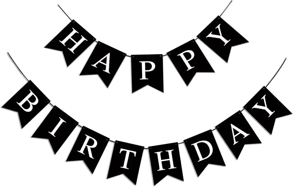 Happy Birthday Banner - Black Party Backdrop Sign for Girls, Boys and Women