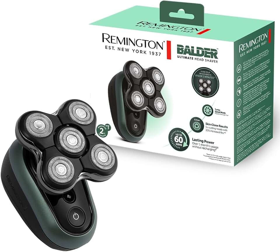 Remington Glatzen- Rasierer Herren elektrisch, Kopf- Rasierapparat Lithium (5 Scherköpfe, glattes Rasurergebnis mit max. 0,2mm, Haar-Auffang-Kammer, Detail-Trimmer, Wasserdicht) Kopfrasierer XR1600