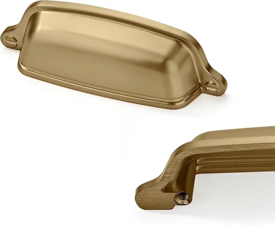10 Pack 3 inch (76 mm) Brushed Brass Cabinet Cup Pulls Brushed Gold Drawer Pulls Kitchen Hardware Cabinet Handles Drawer Handles Knobs Cup Pull.
