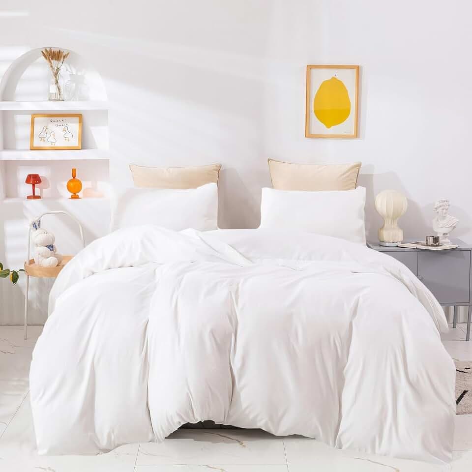 Wellboo White Comforter Sets Queen Size Solid Color Bedding for Women Men