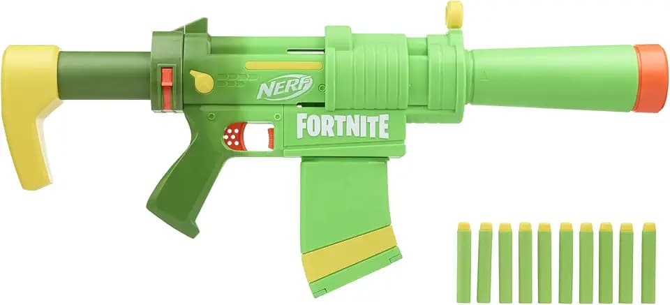 Nerf Fortnite SMG-Zesty Blaster, 10 Nerf Elite Darts, 10-Dart Clip, Removable Stock & Barrel, Fortnite Gifts for Boys & Girls
