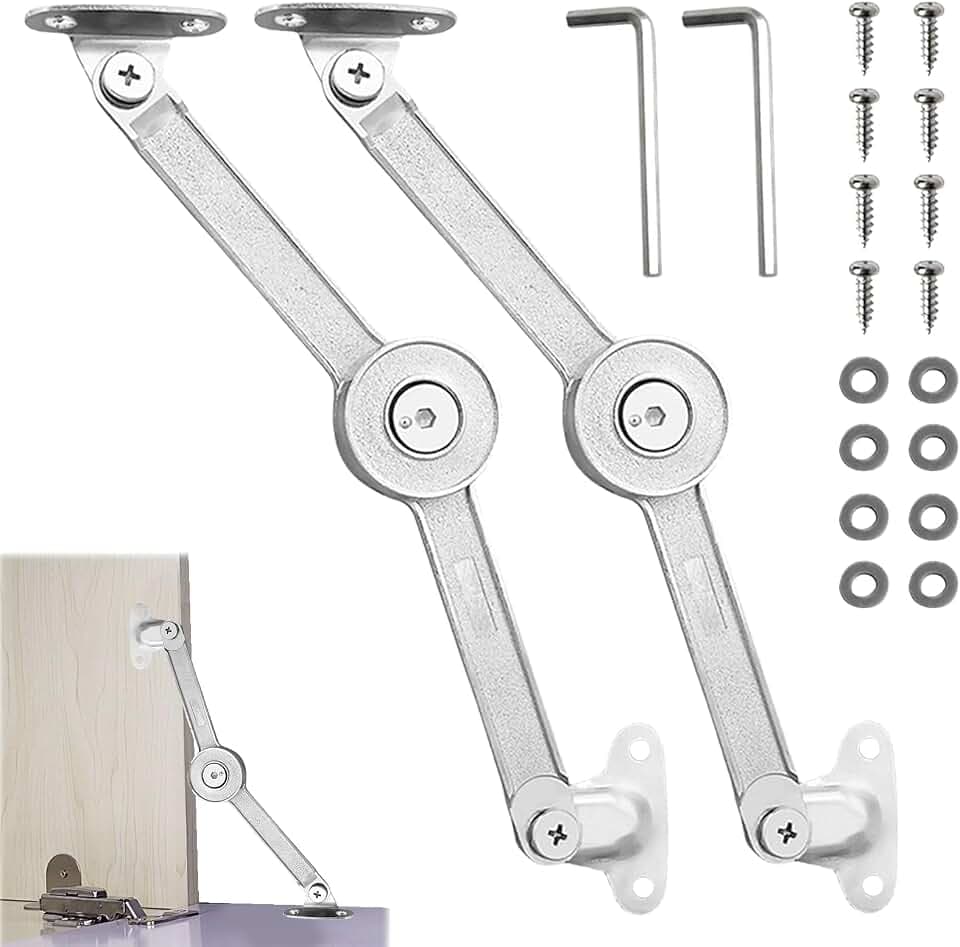 Deckelstütze Scharnier, 2 Stück Klappenbeschlag, Deckelstütze Scharnier Softclose,Klappscharnier mit Arretierung,Klappdeckel der Schrankstütze, mit Schrauben und Inbusschlüssel für Küchentür