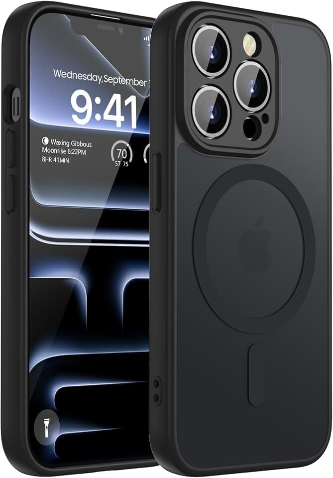 KPPIT Magnetisch für iPhone 12 Pro Hülle 6,1 Zoll Kompatibel für Magsafe,[Militärnorm Schutz Handyhülle] Durchscheinende Matt Kratzfeste Rückseite Schutzhülle Hülle für iPhone 12 Pro Case, Schwarz
