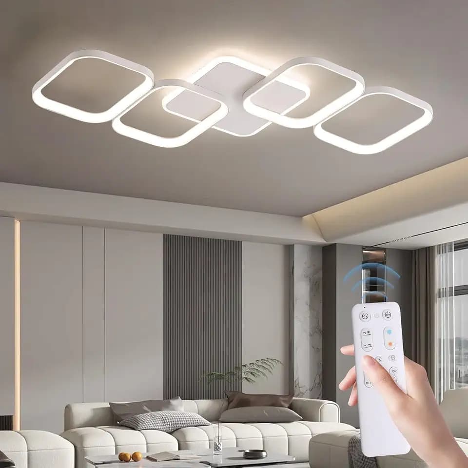 ANTENLICHT LED Deckenleuchte Wohnzimmer 50W 5600LM mit Fernbedienung Stufenlos Dimmbar 2700-6500K, Wohnzimmerlampe mit Memory-Funktion aus Metall für Schlafzimmer Esszimmer Flur Kinderzimmer, Weiß