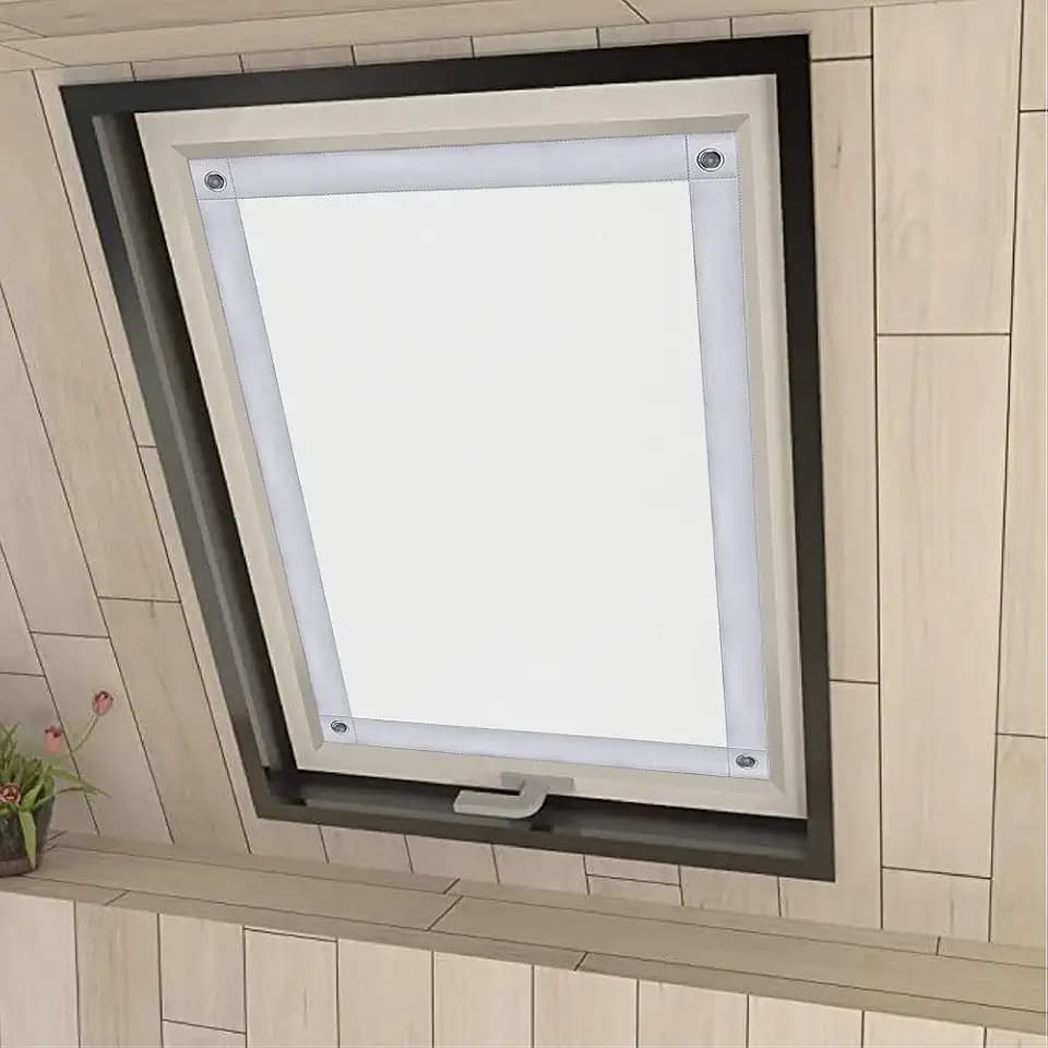 Eurohome 100% Verdunkelung Dachfenster Rollo ohne Bohren Sonnenschutz Verdunkelungsrollo mit Saugnäpfen für Velux-Fenster Weiß 92x118 cm für Roto11/14