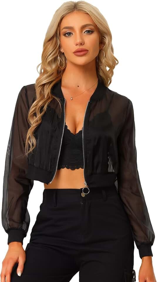 Allegra K Crop Bomberjacke für Damen, lässig, leicht, mit Reißverschluss