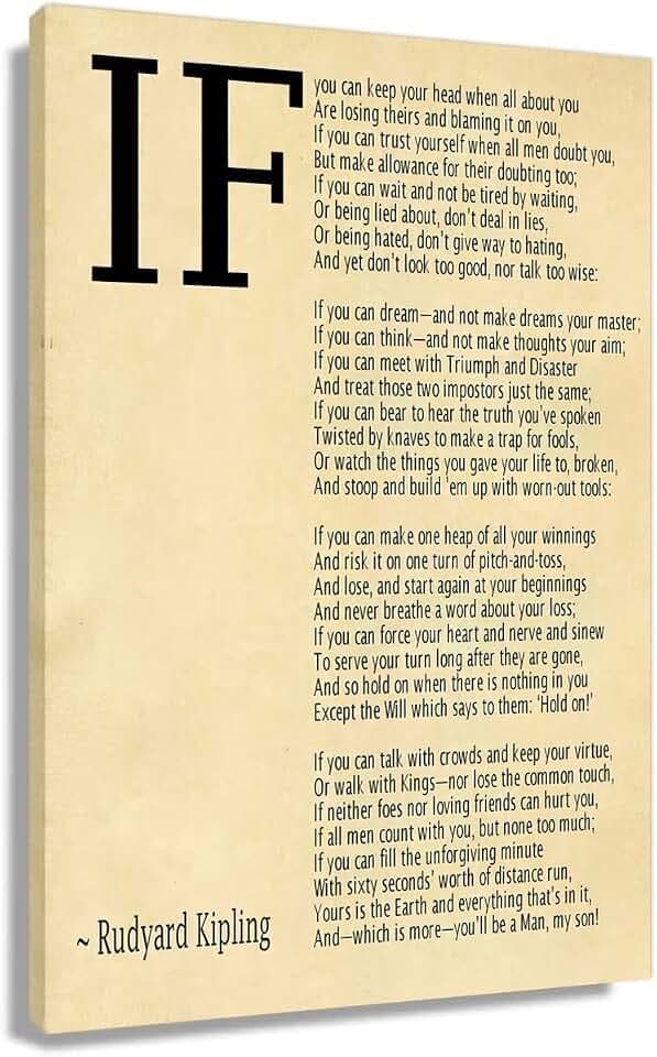 If Poem Framed Quotes Wall Art Picture Modern Canvas Motivational Posters Vintage Artwork For Bedroom Decor Poetry Gifts Framed (12x18 inch)