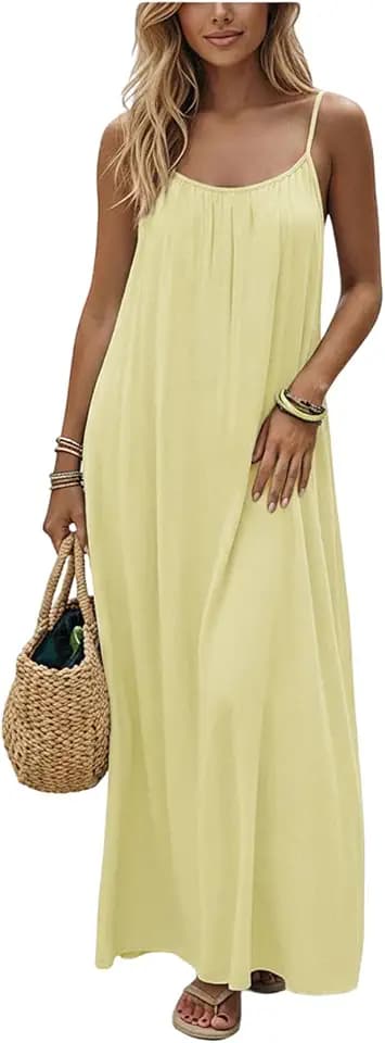 SHENHE Women's Open Back Spaghetti Strap Backless Maxi Dress Flowy Sundress