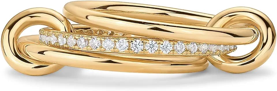 PAVOI Stackable Rings for Women, 14K Gold Plated Interlocked Ring Stacks