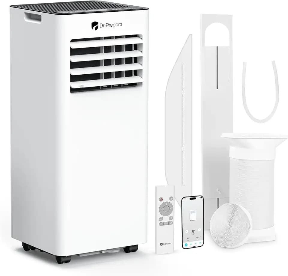 DR.PREPARE Mobiles Klimagerät 7000 BTU mit APP, 4 in 1 Mobile Klimaanlage Tragbare Kühlung, Luftentfeuchter, Ventilator & Schlafmodus mit Fernbedienung, kühlt bis zu 20 m², 1-24H Timer