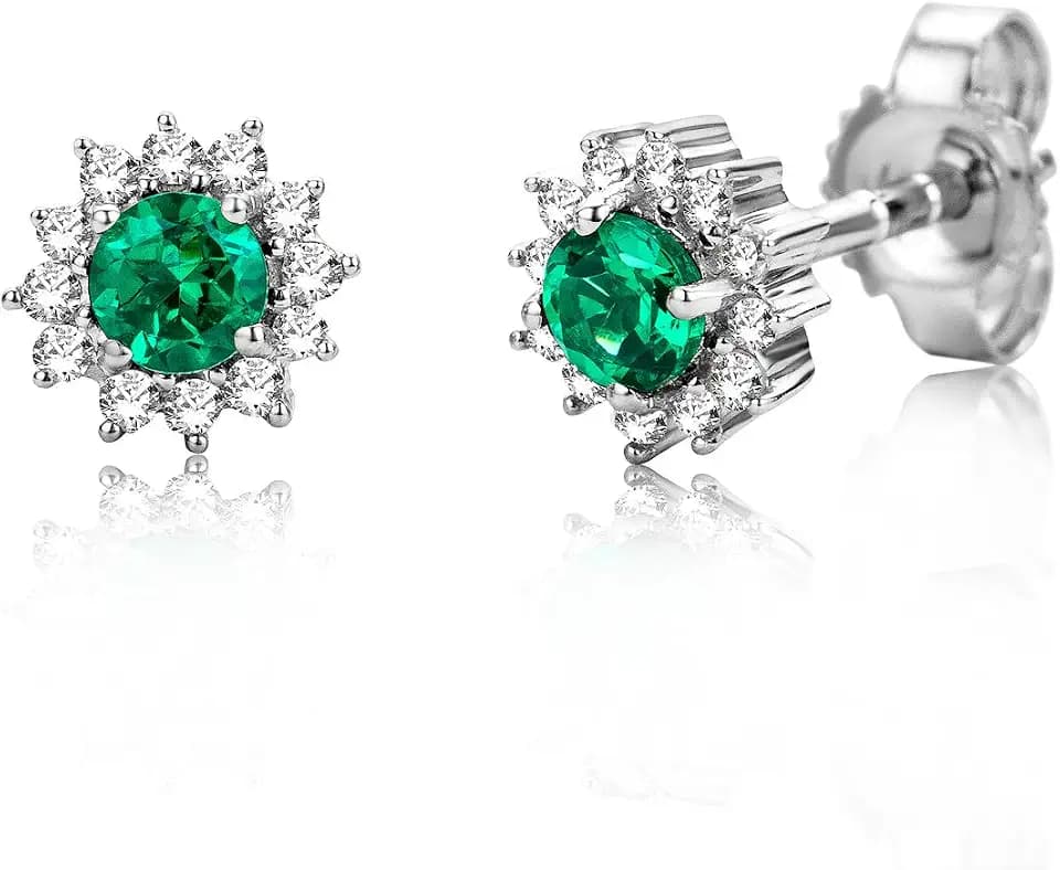 Miore Ohrringe Damen Gold mit Rubin/Smaragd/Saphir Ohrstecker Ohrringe Weißgold 9KT (375) mit Diamant Brillanten 0.10 ct Handgefertigt und Allergiefrei