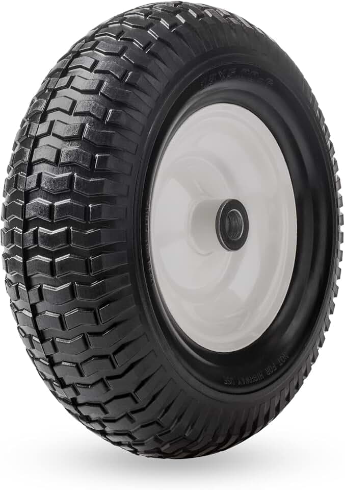 13 Inches Flat Free Solid Polyurethane Tire and Wheel Replacement, 1 Pack PU Airless Tire with 3/4" Bearing, 3" Centered Hub for Wheelbarrow/Garden Cart/Turf Equipment/Utility Vehicles, 1 Pc