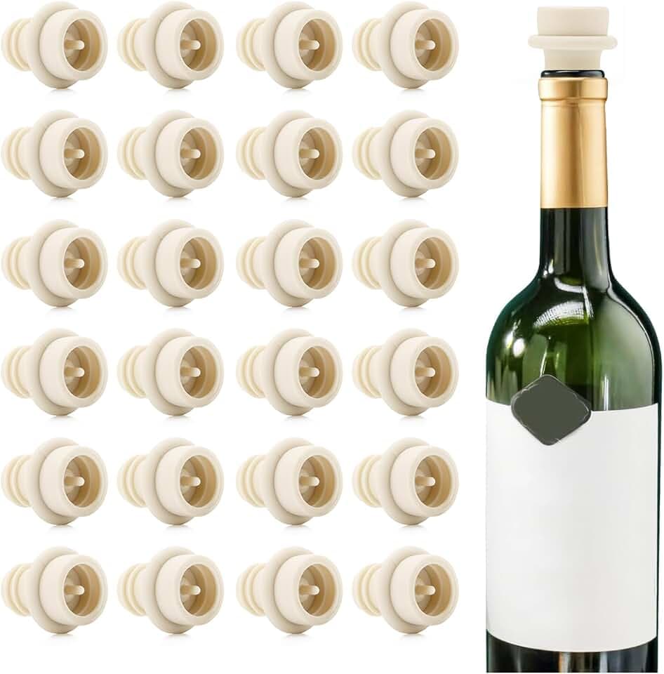 WOTOR Wine Stoppers Vacuum, Silicone Wine Saver & Preserver, 24 Pcs (Cream)