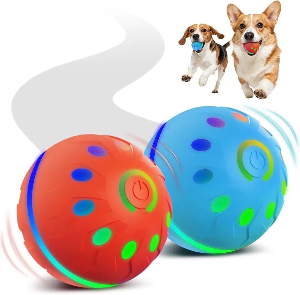 Zoomsnail 2 Pack Interactive Dog Ball Toy, BPA-Free Rechargeable Automatic Rolling Ball Toys with Light, Waterproof Dog Balls to Offer Entertainment