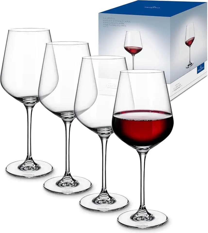 Villeroy & Boch - La Divina Bordeaux-Glas Set 4-teilig 250 ml Klar, Spülmaschinenfest, Weingläser Set, Rotweingläser, Weingläser für Bordeaux, Kristallgläser, Kristallglas