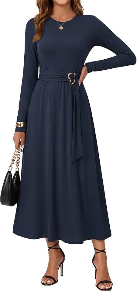GRACE KARIN 2026 Women's Long Sleeve A-line Modest Midi Dress