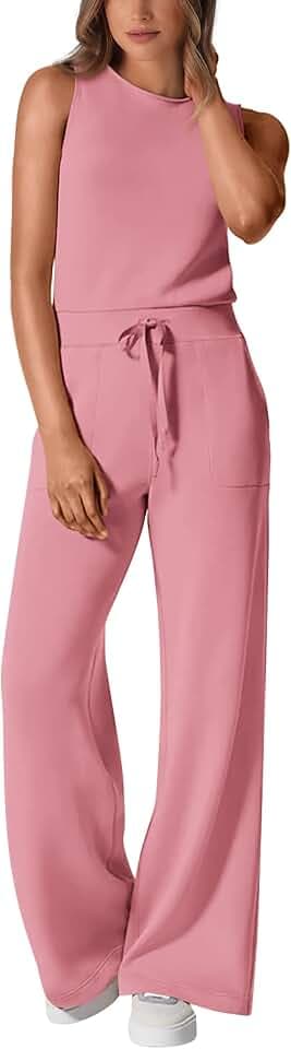 PRETTYGARDEN Jumpsuits for Women Casual 2026 Summer Sleeveless Wide Leg Pants Rompers One Piece Beach Vacation Spring Outfits