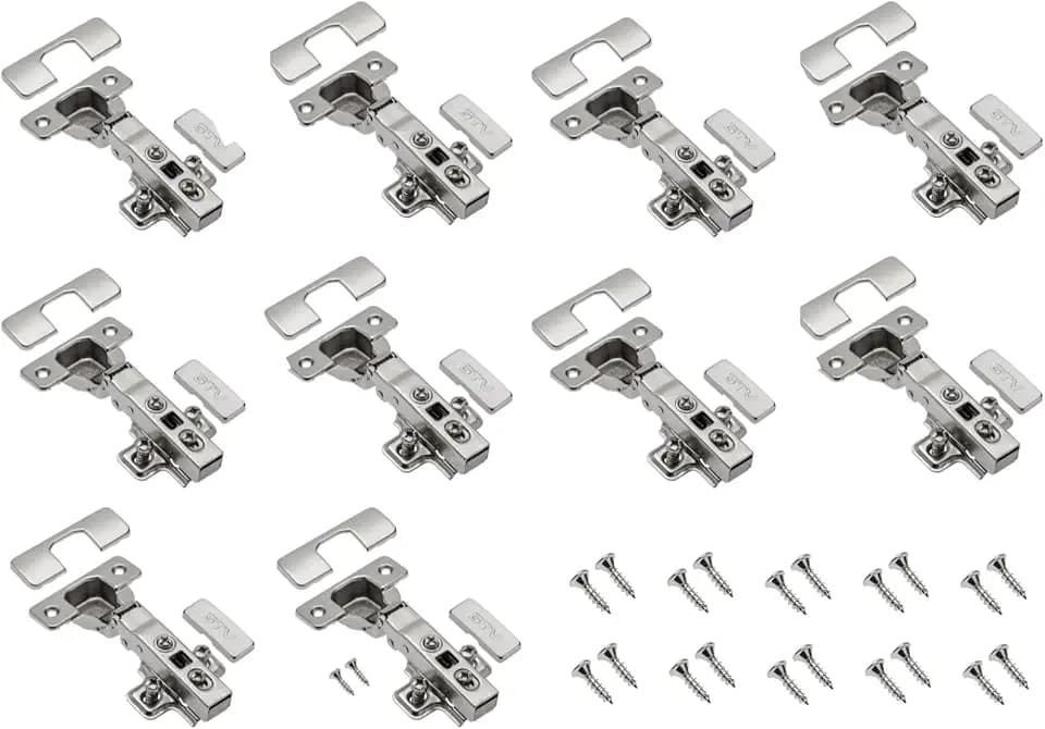 GTV - 10 x Hydraulisches Scharnier ECHC, überlappbar - Scharnier mit Dämpfung - Eckanschlag - Montageplatte H=0 mit Euroschrauben - stilles Schließen - Möbelscharnier Topfscharnier Schranktürscharnier