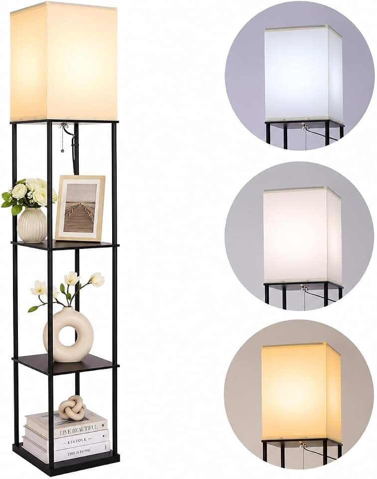IPARTS EXPERT Floor Lamp w/Shelves Storage Display Dimmable LED, Black