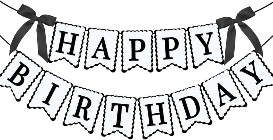 Bow Happy Birthday Banner for Bow Birthday Decorations Pink Bows Garland for Women Girls Bow Birthday Party Decorations (Black)