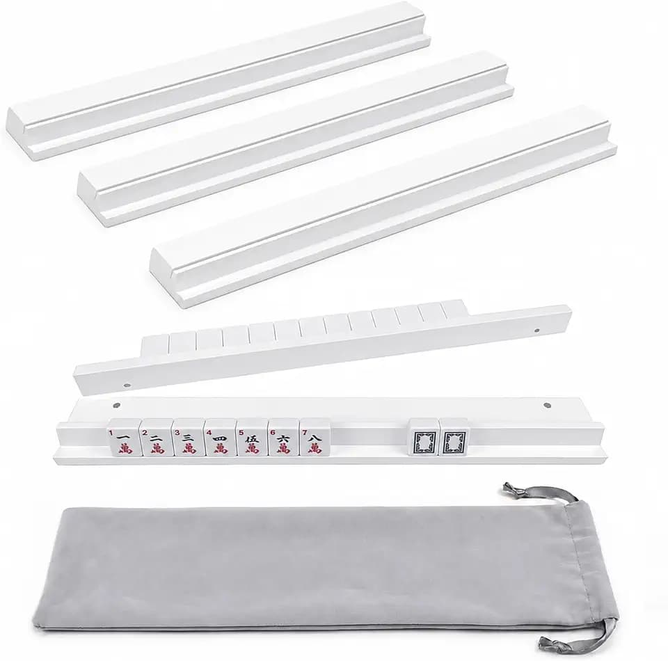 Wooden Mahjong Racks with Pushers, Set of 4, 17.3" Magnetic White