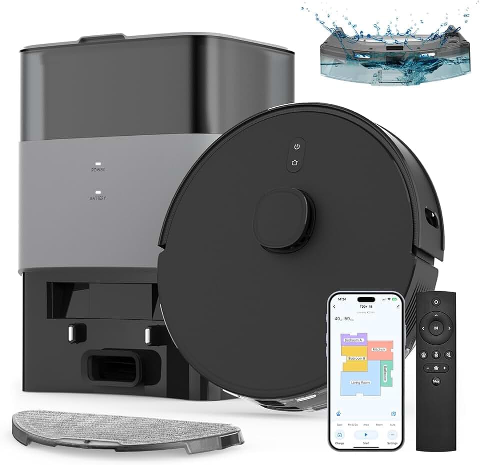 FIXR Saugroboter mit Wischfunktion und Absaugstation, 3.5L Staubsauger Roboter, Roboterstaubsauger für Teppich und Tierhaare, App und Alexa, LiDAR Navigation, 180Min Laufzeit (Schwarz)