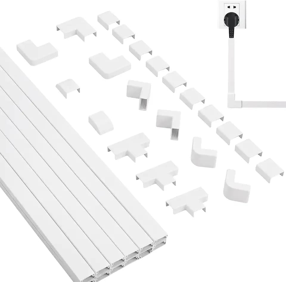 VINATO Kabelkanal Weiß Selbstklebend, Kabelkanal Selbstklebend Weiss, Kabelführung Wand Kabelschacht Weiss für Kabelmanagement, Kabelführung (20mm*10mm, 12 Stück, 4.8m)