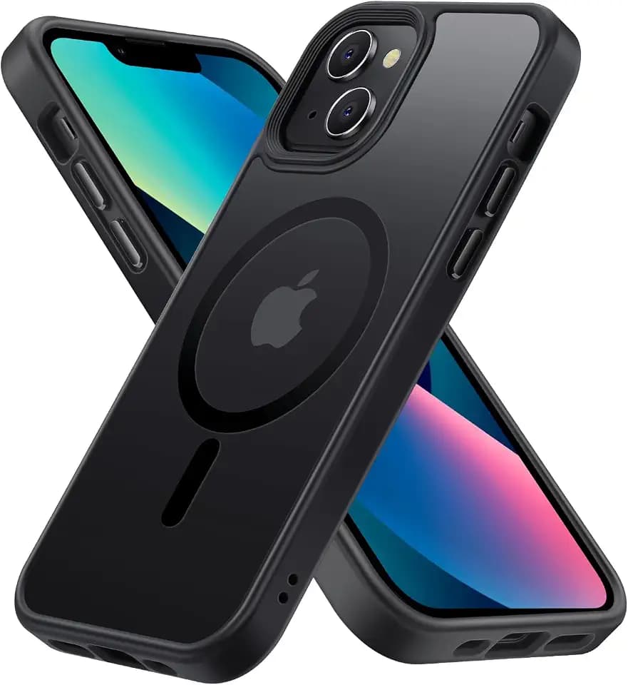 for iPhone 13/iPhone 14 Phone Case [Compatible with MagSafe] [10FT Drop Resistant Matte] Skin Feeling Back Cover Aluminum Alloy Keys for iPhone 13/iPhone 14 Magnetic Case (Black)