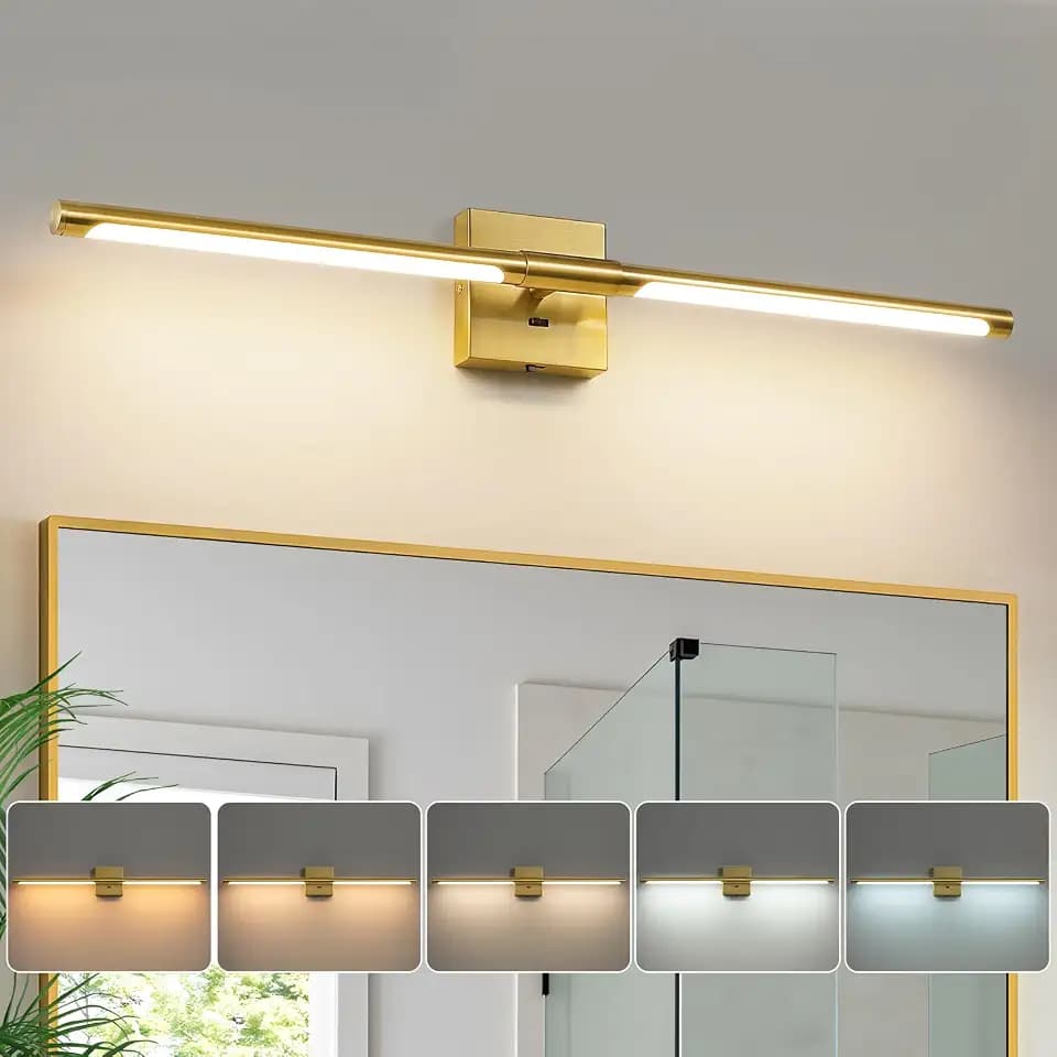 Epinl Gold Vanity Light for Bathroom, 32 inch 5CCT Dimmable Bathroom Lighting Fixture Over Mirror, Modern Brush Gold LED Vanity Lights, 360° Rotatable Bathroom Lights