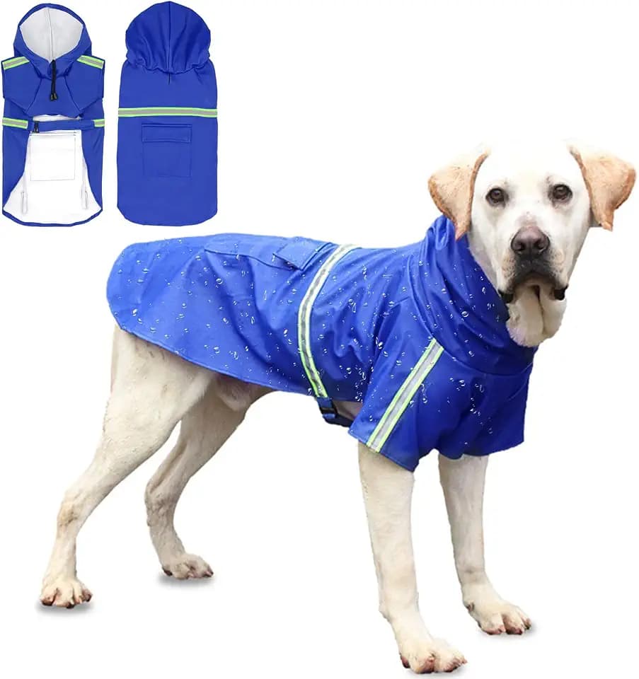 Wasserdichte Hunde Regenmante Regenjacke, Hulaiyaa Regenjacke Hunde mit Reflektierend Streifen, Welpe Regenmantel mit Kapuze Wasserdicht Verstellbare Regenmantel für Mittel Große Jagdhund